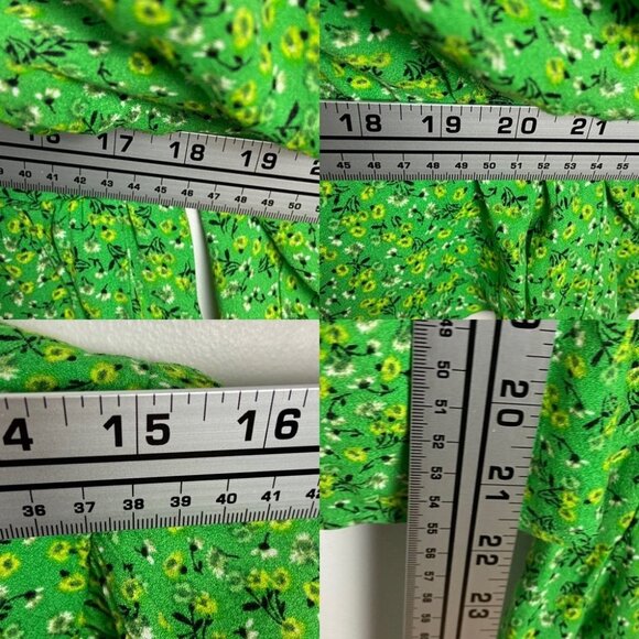 NEW AFRM Green Puff Sleeve Printed Blouse Square Neck Size Large Hough Top‎ Boho - Picture 12 of 13